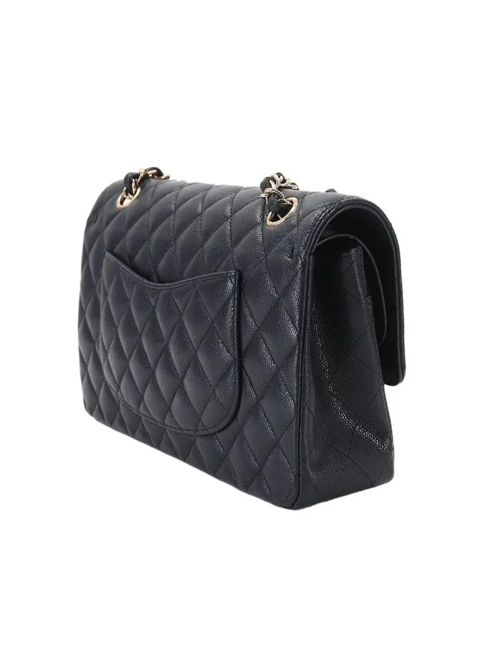 Chanel Quilted 25 Chain Shoulder Bag Caviar Leather Navy Gold